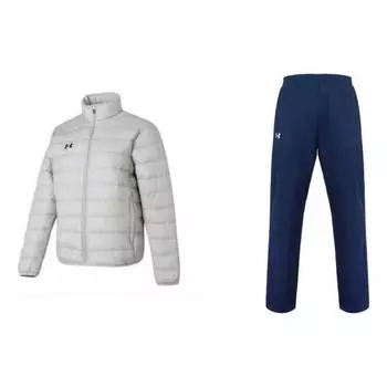 Under Armour Однотонный стеганый пуховик со стоячим воротником, тренировочный спортивный быстросохнущий длинный штаны с завязками, повседневный спортивный костюм 23600804-009+21500737-408 M