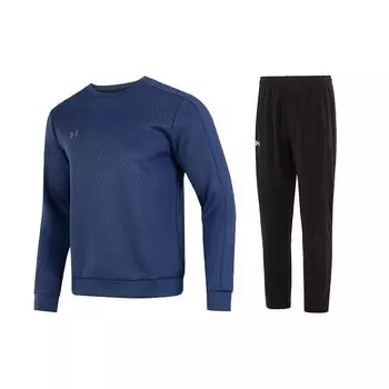 Under Armour Однотонный свитер с капюшоном и прямые спортивные брюки, повседневный спортивный комплект для мужчин, комплекты Academy-Blue Black 22600303-408+23600703-001 L