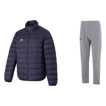 Under Armour Однотонный воротник-стойка ветрозащитный теплый трикотажный спортивный костюм для мужчин 23600804-013+23600703-014 XXXL