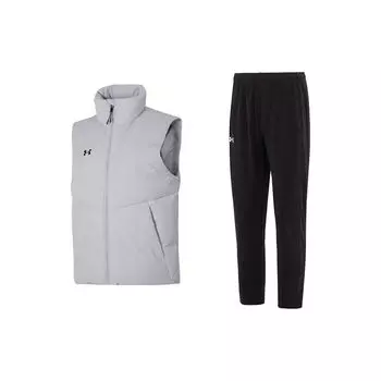 Under Armour Однотонный жилет-стойка для бега на открытом воздухе, повседневный жилет из дышащего трикотажа, спортивные штаны, повседневный спортивный комплект 23600803-009+23600703-001 S