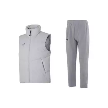 Under Armour Однотонный жилет-стойка для бега на открытом воздухе, повседневный жилет из дышащего трикотажа, спортивные штаны, повседневный спортивный комплект 23600803-009+23600703-014 M