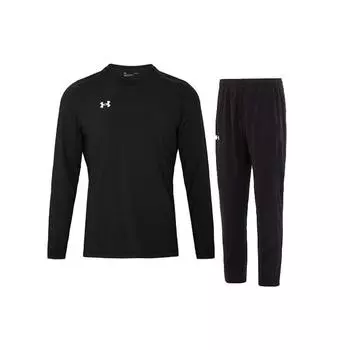 Under Armour Повседневная футболка с круглым вырезом, длинным рукавом и принтом логотипа, длинные брюки со средней талией, повседневный спортивный комплект для мужчин, черный цвет 22600307-001+23600703-001 S