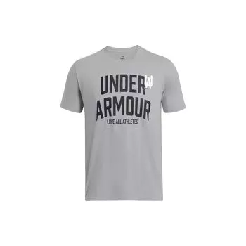 Under Armour Повседневная тренировочная футболка с круглым вырезом и коротким рукавом с буквенным принтом, мужские топы, серая 1382865-011 M