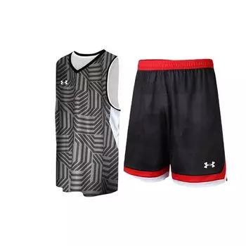 Under Armour Повседневный дышащий топ без рукавов и шорты со средней талией, баскетбольный комплект для мужчин, черный 23500102-001+21500208-001 M