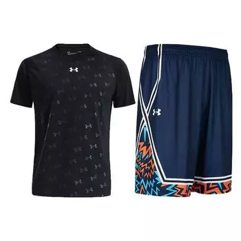 Under Armour Шорты с принтом по всей поверхности, быстросохнущие, с коротким рукавом, в полоску, повседневный спортивный комплект, мужские комплекты 21500531-001+24500211-409 3XL