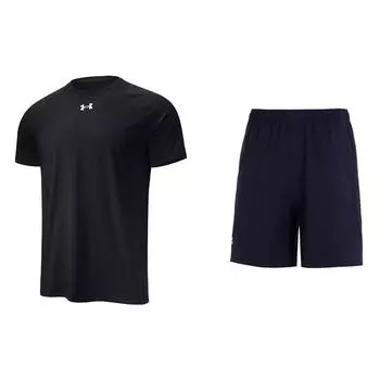 Under Armour Printed Letter Pullover Crew Neck T-Shirt And Elastic Waist Mid Rise Shorts Casual Sports Set Men sets 22500518-001+24500201-409 S