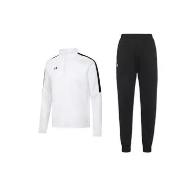 Under Armour Printed Logo Stand Collar Training Long Sleeve Top Comfortable Mid Waist Long Pants Hoodie Set Unisex Sets 22600301-100+23600704-001 XL