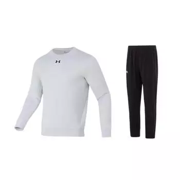 Under Armour Printed Sports Crew Neck Pullover Long Sleeve Mid Waist Elastic Pants Sweatshirt Set Men Sets 23600306-009+23600703-001 S
