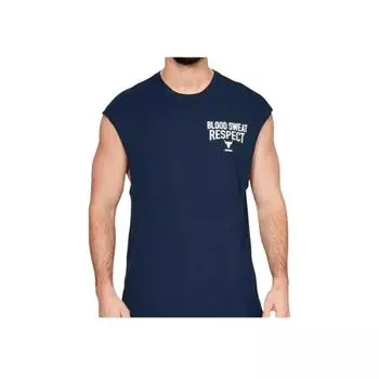 Under Armour Project Rock Bsr Cut Off Letter Print Bull Logo Soft Pullover Crew Neck Sleeveless Vest Men Tops Navy-Blue 1345817-408 S