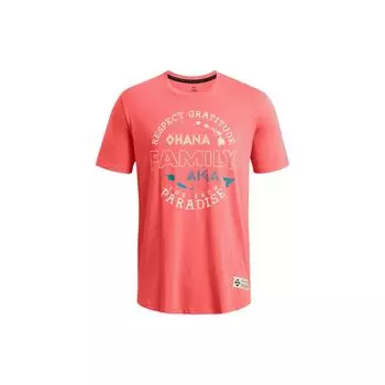 Under Armour Project Rock Family Letter Print Pattern Crew Neck Short Sleeve T-Shirt Men T-Shirts Crimson 1376894-872 XXL