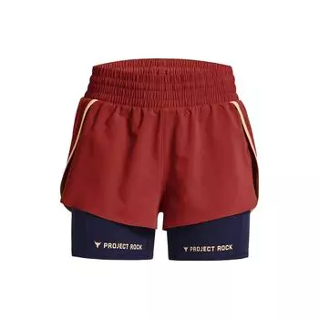 Under Armour Project Rock Flex Leg Day Color Block Sports Shorts Women shorts Dark-Red 1380188-635 S