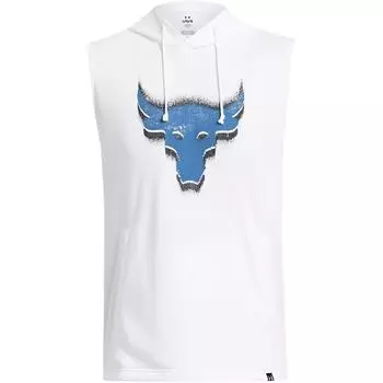 Under Armour Project Rock Graphic Print Fleece Training Loose Hooded Sleeveless Vest Men Vests White 1383302-100 S