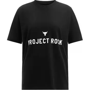 Under Armour Project Rock Letter Print Design Comfortable Loose Fit Short Sleeve T-Shirt Women Tops Black 1386440-001 M