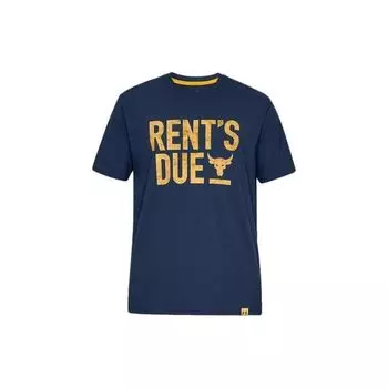Under Armour Project Rock Rents Due Letter Print Sports Training Crew Neck T-Shirt Men Tops Navy 1345812-408 S