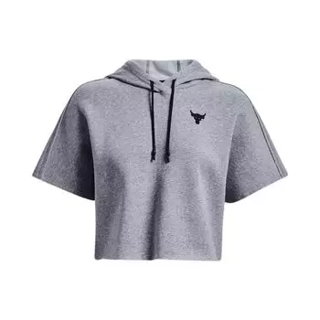 Under Armour Project Rock Solid Color Pullover Hoodie T-Shirt Women Tops Medium-Gray 1371370-035 L