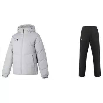 Under Armour Пуховик однотонный с капюшоном и длинными рукавами, быстросохнущий, длинные брюки, повседневный спортивный костюм, мужской костюм 23600801-009+21500737-001 M