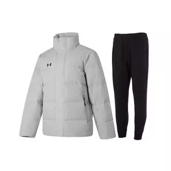 Under Armour Пуховик с воротником-стойкой и длинными рукавами, дышащие однотонные трикотажные брюки, повседневный спортивный костюм для мужчин 23600802-009+23600704-001 XXXL
