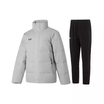 Under Armour Пуховик с воротником-стойкой и длинными рукавами, дышащие трикотажные брюки, повседневный спортивный костюм, мужской костюм 23600802-009+23600703-001 L