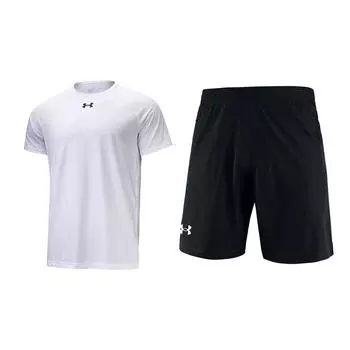 Under Armour Pullover Letter Logo Print Raglan Short Sleeve T-Shirt And Elastic Waist Mid Rise Shorts Casual Sports Set 22500518-100+22500214-001 M