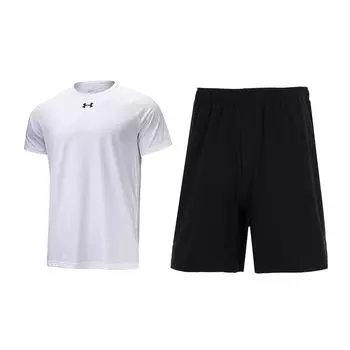 Under Armour Pullover Letter Print Logo Raglan Short Sleeve T-Shirt And Elastic Waist Mid Rise Shorts Casual Sports Set 22500518-100+24500201-001 M
