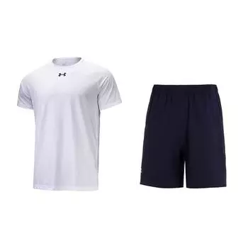 Under Armour Pullover Letter Print Raglan Short Sleeve T-Shirt And Elastic Waist Mid Rise Shorts Casual Sports Set Men sets 22500518-100+24500201-409 S