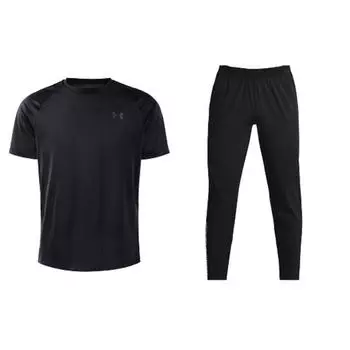 Under Armour Пуловер с круглым вырезом и логотипом, однотонные спортивные брюки, повседневный спортивный комплект, мужские комплекты 1326413-001+1365622-002 XL