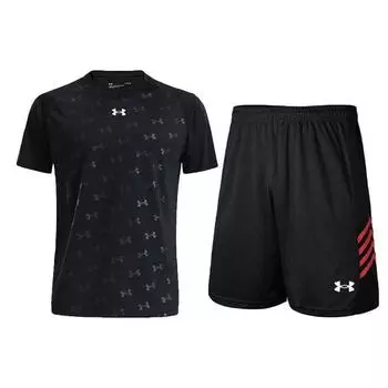 Under Armour Quick-Dry Loose Short Sleeve Training Knit Shorts Casual Sports Set Unisex Sets Black 21500531-001+21500204-001 M