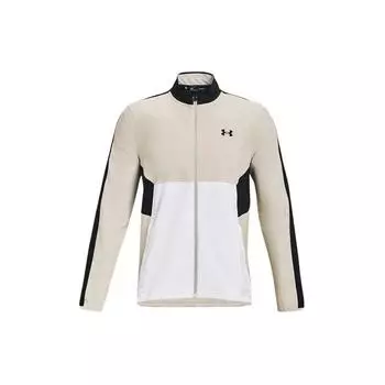 Under Armour Retro Sports Stand Collar Color Block Zipper Fitted Long Sleeve Jacket Men jackets Beige 1370157-110 XXL