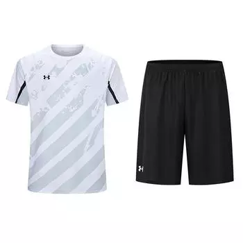 Under Armour Retro Striped Crew Neck Short Sleeve T-Shirt And Elastic Logo Print Shorts Casual Sports Set Unisex sets 24500504-100+24500204-001 M