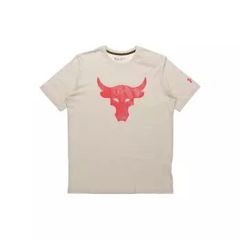 Under Armour Ribbed Collar Casual Sports Printed Shoulder T-Shirt Men T-Shirts Beige 1351582-110 XL