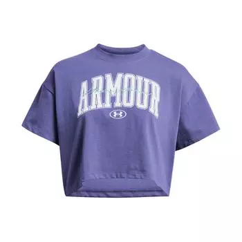 Under Armour Round Neck Pullover Letter Print Drop Shoulder Short Sleeve T-Shirt Women T-Shirt Starlight-Purple 1383050-561 M