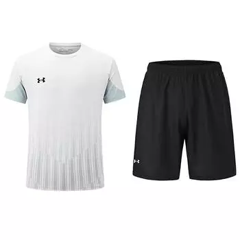Under Armour Round Neck Pullover Short Sleeve Jersey Relaxed Fit Mid Waist Shorts Sports Set Unisex Sports Set 24500507-100+23500203-001 M