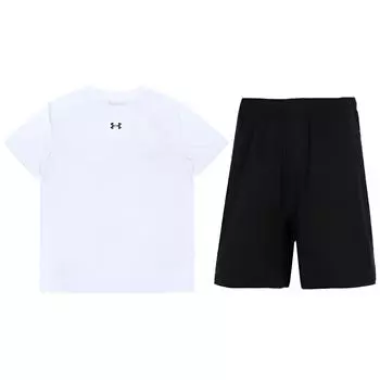 Under Armour Round Neck Pullover Sports Training Short Sleeve T-Shirt And Elastic Shorts Casual Sports Suit 21500513-100+24500201-001 L