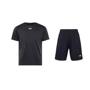 Under Armour Round Neck Short Sleeve T-Shirt Training Shorts Casual Sports Set Men sets Black 21500201-001+21500513-001 S