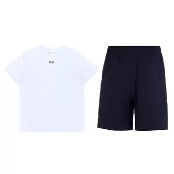 Under Armour Round Neck Short Sleeve T-Shirt Mid Waist Breathable Shorts Casual Sports Set Men sets 21500513-100+24500201-409 S