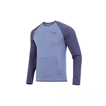 Under Armour Rush All Purpose Crew Color Block Large Pocket Logo Sports Casual Round Neck Free Long Sleeve T Shirt Men T Shirts Blue 1376293-767 S