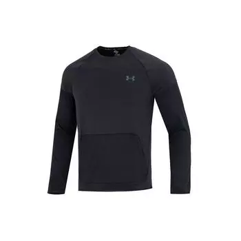 Under Armour Rush All Purpose Crew Solid Logo Print Sports Casual Round Gown Long Sleeve Hooded Men Hoody Black 1376293-001 S