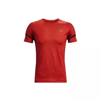 Under Armour Rush Logo Print Color Block Training Short Sleeve T-Shirt Men Tops Orange 1366064-839 M