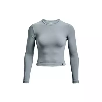 Under Armour Футболка Rush Series Solid Casual с логотипом и длинным рукавом, с круглым вырезом, женские топы, цвет Harbor-Blue 1373930-465 XS