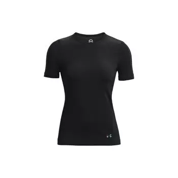 Under Armour Футболка Rush Series с вышитым логотипом, круглым вырезом и коротким рукавом, женские топы, цвет черный 1373929-001 L