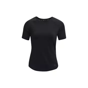 Under Armour Rush Solid Mesh Training Athletic Slim Fit Breathable Celebrity Neck Short Sleeve T Shirt Women Tops Black 1379963-001 XS