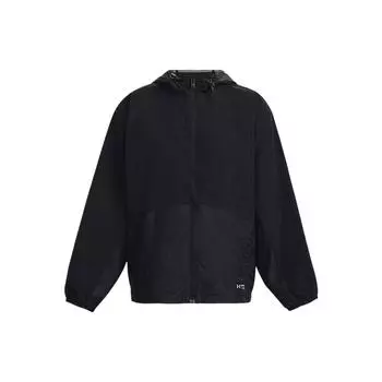 Under Armour Rush Solid Woven Ruffed Hooded Jacket Women Jacket Black 1379045-001 L