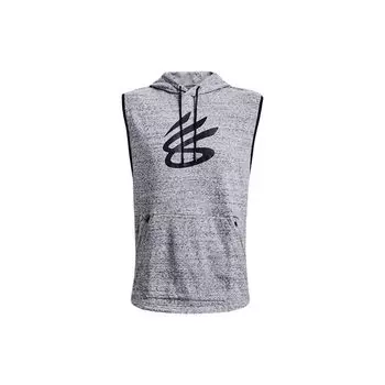 Under Armour Серия Curry с геометрическим узором и логотипом, повседневный свободный жилет без рукавов с капюшоном, мужские жилеты, серый цвет 1370270-011 XL