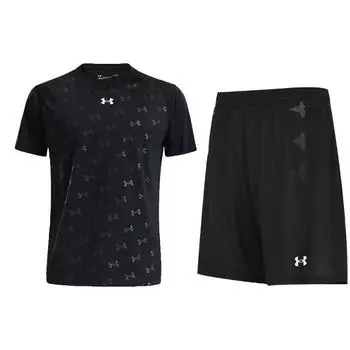 Under Armour Шорты трикотажные тренировочные с коротким рукавом свободного кроя с принтом по всей поверхности Повседневный спортивный комплект Унисекс комплекты Черный 21500531-001+21500206-001 L