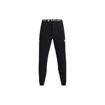 Штаны для бега Under Armour Project Rock Terry с логотипом и манжетами средней посадки, повседневные брюки для мужчин, черные 1355634-002 L