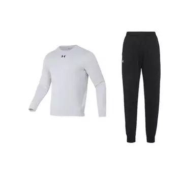 Under Armour Solid Color Brand Logo Print Crew Neck Long Sleeve Sweatshirt And Elastic Cuff Long Pants Casual Sports Set 23600704-001+23600306-009 S