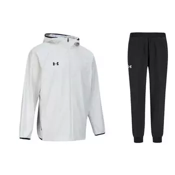 Under Armour Solid Color Breathable Long Sleeve Hooded Jacket Training Knit Jogger Set Men activewear 24600410-009+21600705-001 M