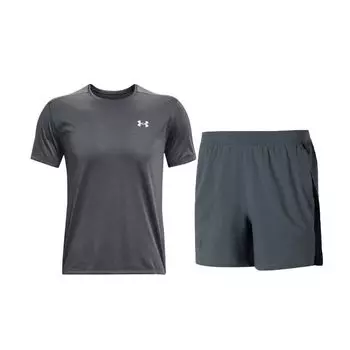 Under Armour Solid Color Breathable Pullover Short Sleeve T-Shirt And Elastic Shorts Casual Sports Set Men sets Gray 1369743-012+1361492-012 L