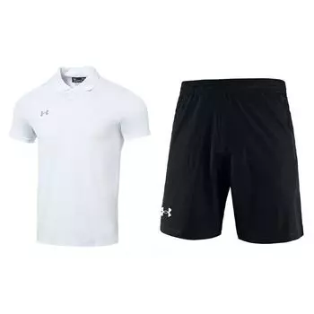 Under Armour Solid Color Comfortable Short Sleeve Polo Shirt Elastic Waist Shorts Casual Sports Set Men sets 23500507-100+22500214-001 3XL