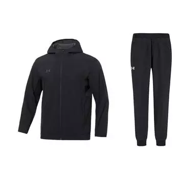 Under Armour Solid Color Gradient Reflective Logo Woven Hooded Jacket Training Knit Tapered Pants Casual Sports Set Men sets 22600401-001+21600705-001 M